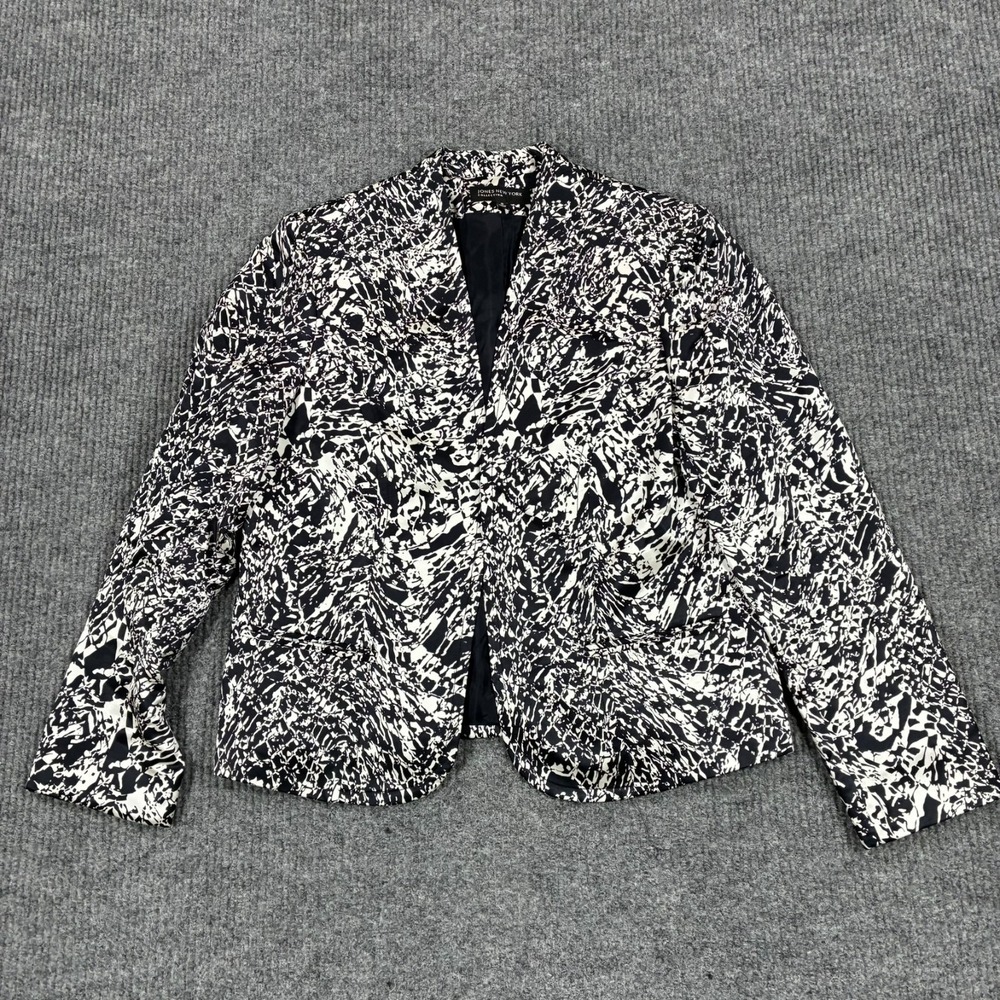 Jones New York Collection Womens 12 Black White Print Blazer Jacket Lined